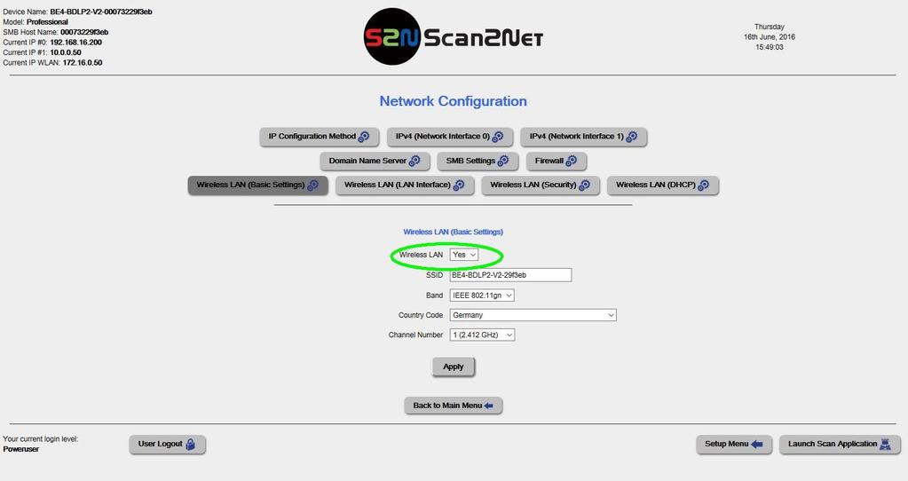 FAQ Wireless Scanning with Scan2PAD A Install and enable the internal WiFi hotspot of a Scan2Net Scanner A.