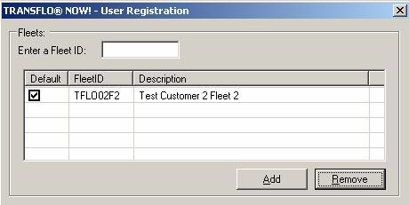 To begin the registration process, enter the correct Fleet ID in the field Enter a Fleet ID and click the Add button.