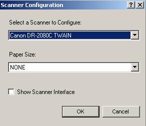 If the correct scanner is displayed, click OK. If not, click the down arrow and choose the correct scanner.