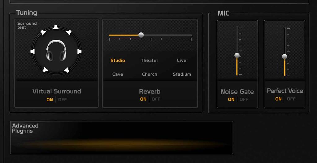 English No Item Description 19 Virtual Surround Click to enable Virtual Surround. Click the individual speakers to test their positioning.