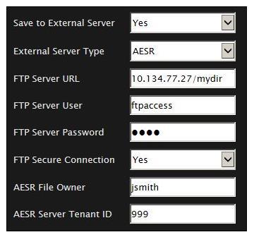 Save to External Server: Yes/No*. Select Yes to enable saving of your files to an external FTP server.