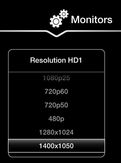 Figure 49: Monitor Resolution Choices An additional format is now supported on DVI (XTSeries) and HD input (XT7000