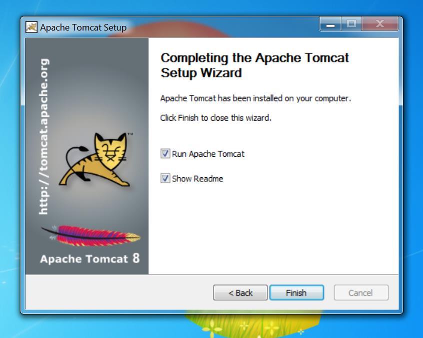 Tomcat will start and the README file will be opened.
