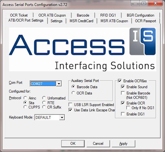 Figure 5 5.2. ATB/OCR Port Settings Com Port Change the virtual com port number here. The USB BGR virtual com port number can t be changed here. Protocol Commonly used protocols, check one to use.