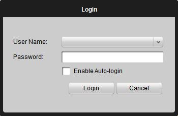 User Login When you open the ivms-4200 software after registration, the login dialog box pops up, shown in the following figure: Input the user name and password, and