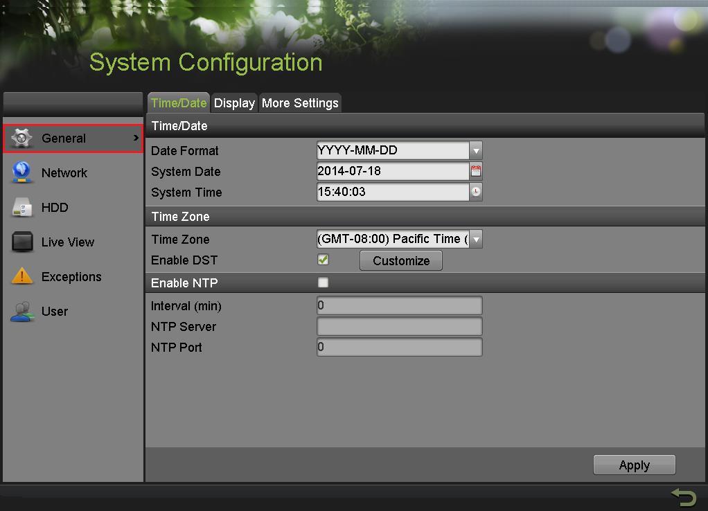 5. DATE AND TIME SETUP To set up the Time and Date on a DVR, please go to: MENU > SYSTEM