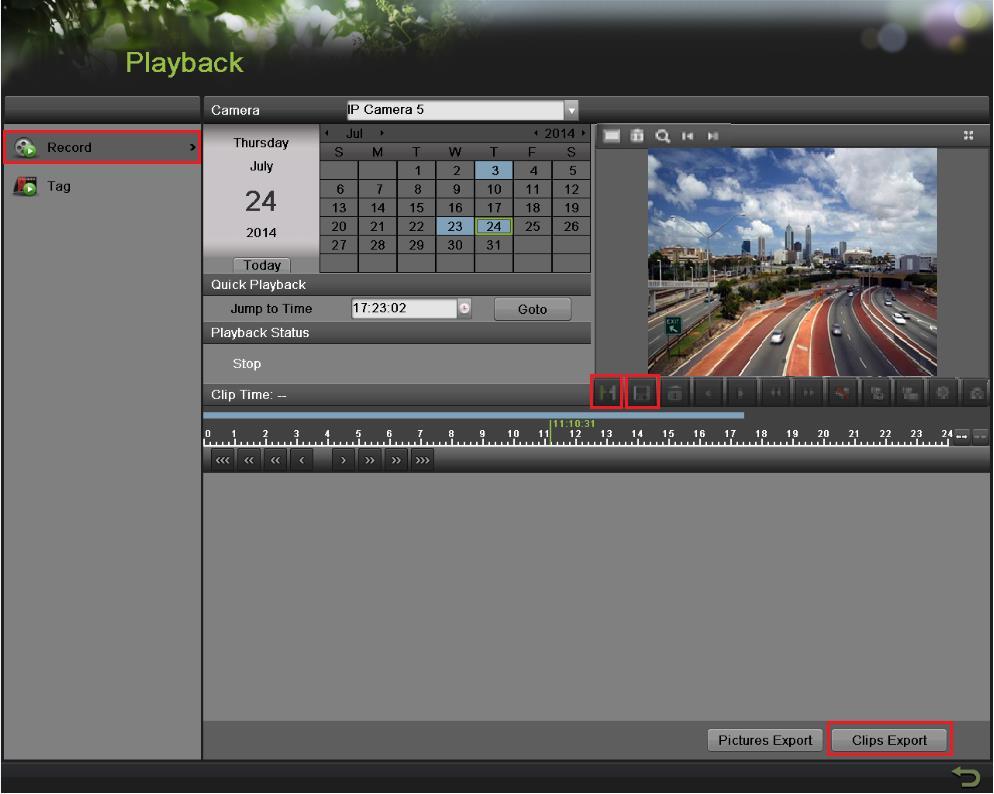11. MAKING A BACKUP START/END Clipping Save clip Select the START TIME Select the END TIME Export Clips Steps to make a BACKUP of recorded video: 1.