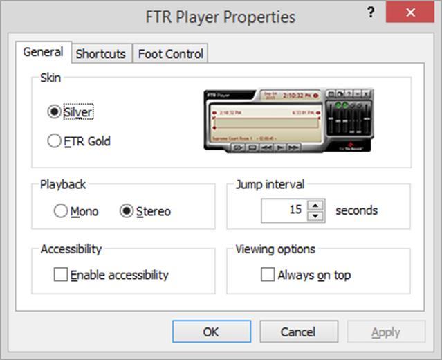 Properties There are a number of FTR Player properties that can be adjusted to suit the way you work. To modify FTR Player properties: 1. Click Properties. 2.