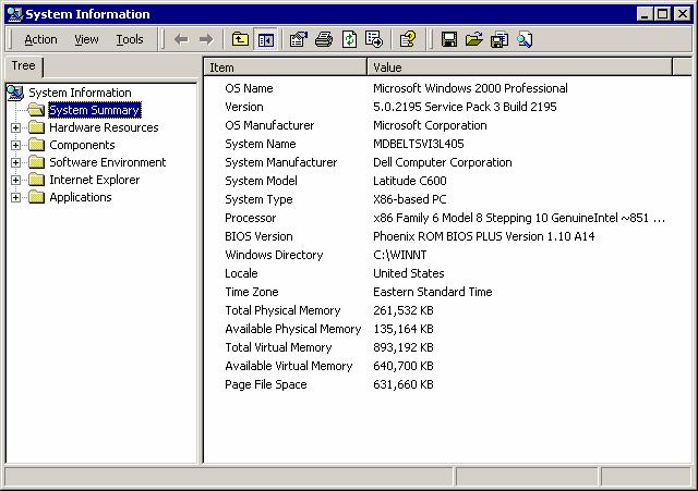 System Information Clicking System Information from the Help menu opens the System Information window.