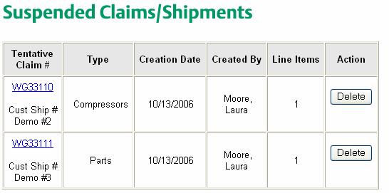 View Or Continue A Suspended Claim To view or continue working on a suspended claim/shipment, click on Claims/Shipments in the left navigation, and then click on Continue a Suspended Claim in the