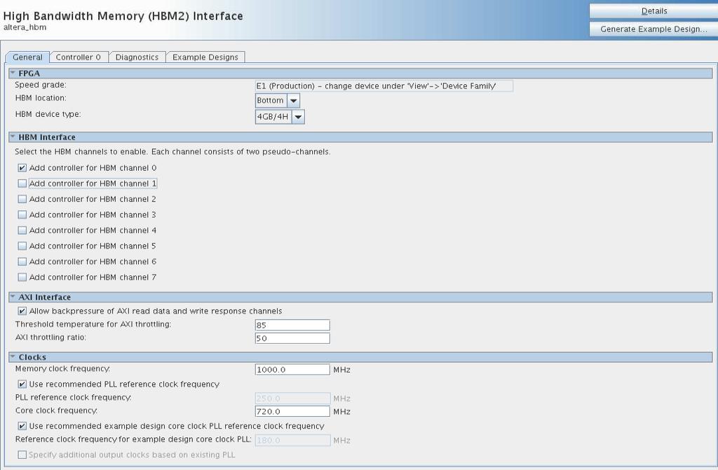 3 Generating the Intel Stratix 10 MX HBM2 IP 3.1 Parameterizing the Intel Stratix 10 MX HBM2 IP You can parameterize your HBM2 IP with the HBM2 IP parameter editor.