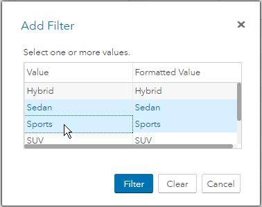 If the values are all integers, then SAS Studio creates the filter by using the equality operator.
