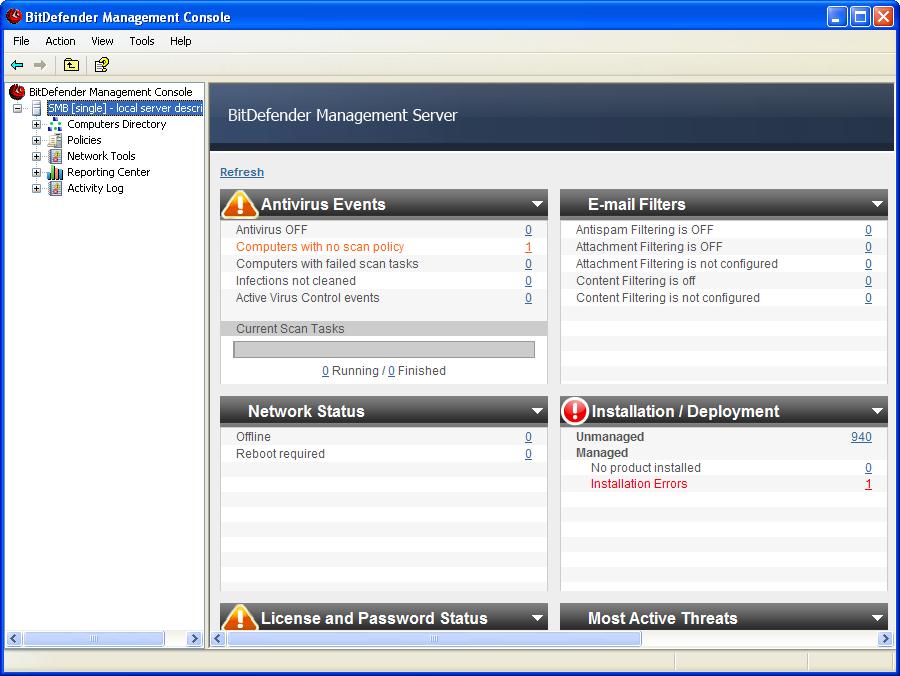 Management Console The management console window consists of two panes.