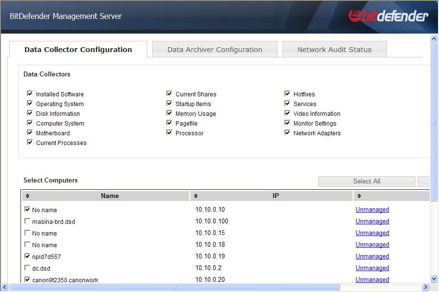 Network Audit Configuration The pane has three tabs: Data Collector Configuration This is where you can configure network audit data collection.