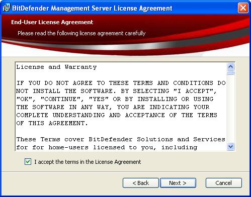 License Agreement Please read the License Agreement, select I accept the terms in the License Agreement and click Next.