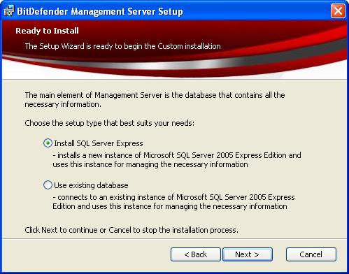 Database Support Bitdefender Management Server uses a dedicated database to manage all its necessary information (policies, tasks, clients and groups, network audit data, reports etc.).