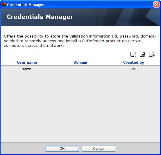 8.1. Credentials Manager In order to remotely deploy Bitdefender Management Agent, Bitdefender Management Server requires a set of credentials for authentication on the remote computer: the username