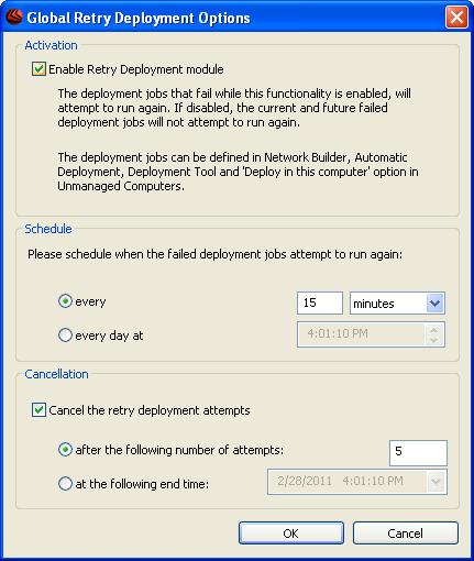 Retry Deployment To automatically rerun the deployments that fail, select Enable Retry Deployment module.