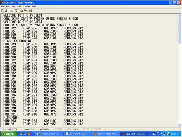 Figure 11.Hyperterminal on the PC showing the values of the parameters VI.