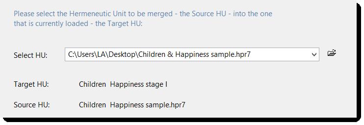MERGING HERMENEUTIC UNITS 36 How To Merge Hermeneutic Units: General Procedure When merging two HUs, the Merge Wizard guides you through the procedure. In the first step, the source HU is selected.