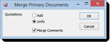 Select whether you want to add or unify quotations and whether to merge comments.