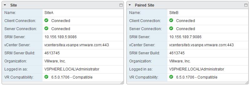After completing this step successfully, information on the paired sites is displayed in vsphere Web Client. Figure 4.