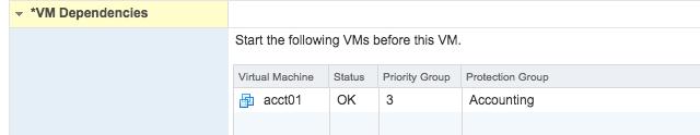 Recovery Manager will wait until acct01 is started before powering on acct02. VMware Tools heartbeats are used to validate when a virtual machine has started successfully. Figure 27.