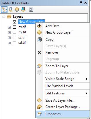 Let s create a group layer to put all of our 1:250000 raster data together. 9. Right click on Layers. 10.