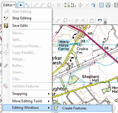 A Create Features window will open on the right of ArcMap.