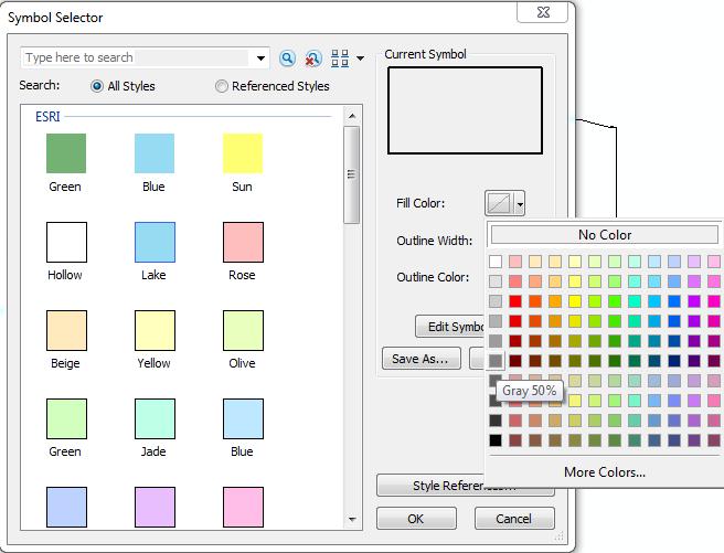 Click the dropdown arrow next to Fill Color on the right under the Current Symbol. Select Grey 50%. TIP: Hover your mouse over the colors to see the color name appear.