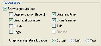 Configuring the Signature Appearance The Appearance pane (Figure 6) includes the following parameters: Show signature field Specify whether the signature field will be visible.