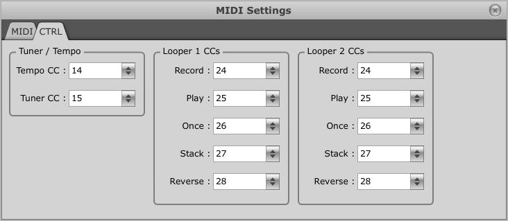 CTRL SETTINGS (OPTIONAL) The 2 nd tab of MIDI Settings covers optional settings for using Tuner, Tempo, and the Axe-Fx Looper. Axe-Edit can bring the Axe-Fx tuner display to your computer screen.