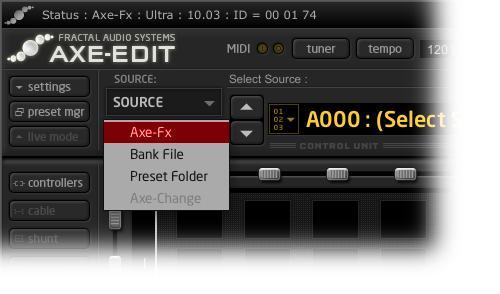 USING AXE-EDIT SELECT A SOURCE When you start Axe Edit, you should immediately select a SOURCE.
