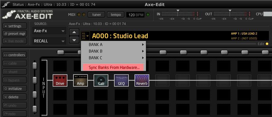 To SYNC one PRESET, simply load it individually using the arrows or the preset selector menu. Note: Loading presets in the Preset Manager will also SYNC corresponding entries in the Editor.