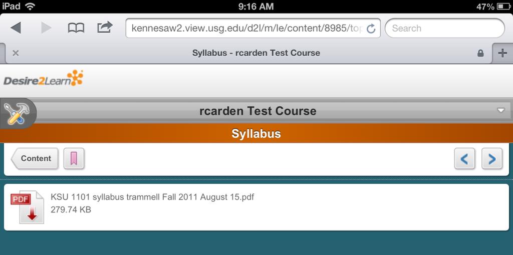 For example, if you want to Bookmark the Syllabus in Figure 26, you will