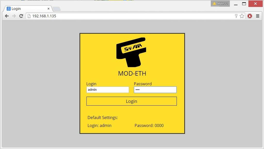 9. Web page The MOD-ETH device has an inbuilt www website, thanks to which the user is able to control its working.