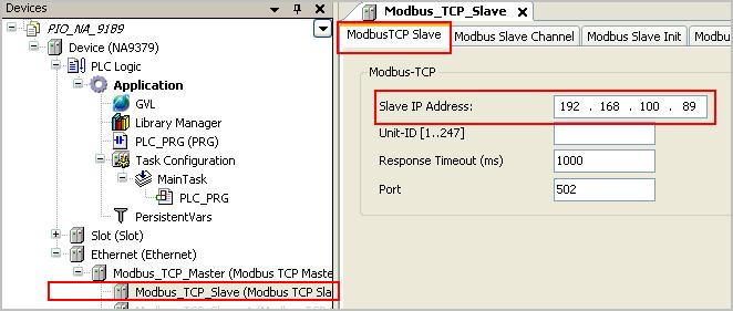Configuration the ModbusTCP Slave Click