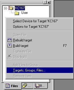 Getting More Involved To give the target of our project a name select the default Target 1 in the project window and click on it. Change the name into KC167 and press return.