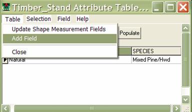 Select Table > Add Field Adding Acres to