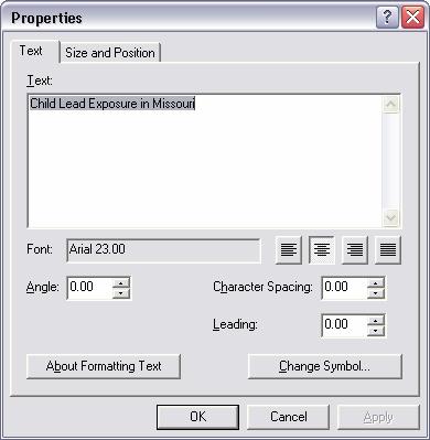 A Highlighted Text Box will be inserted into the Map Layout. 2. Double-Click on the Text Box to Open its Properties. 3.