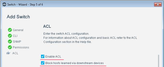address and access port. If the access port is not known and both Enable ACL and Block hosts learned via downstream devices are configured for the switch, the entry lists any trunk ports.
