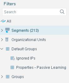 To remove SVI entries from the Ignored IPs group: 1. In the Filters pane of the Console Home tab, open the Default Groups. 2.