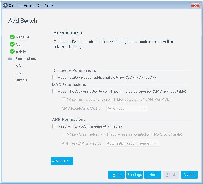 Discovery Permissions Read: Auto-discover additional switches (CDP, FDP, LLDP) Enable or disable the auto-discovery feature to run periodically.