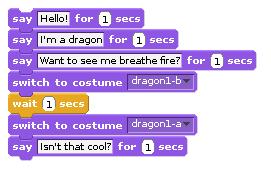 To do this, we need to change the dragon s picture to include fire - recall that the dragon s picture is called its costume, so click on the Costumes tab on the center area.