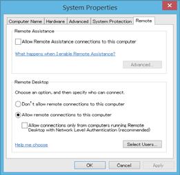 2 p.3 p.4 p.5 p.6 Enabling Remote Desktop connections Open System Properties from the Start Menu, go to Control Panel, System and Security, System: Allow remote access.