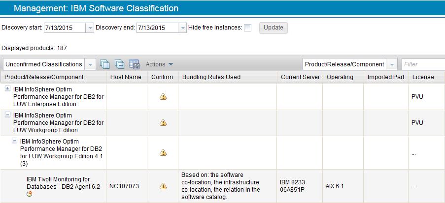 IBM subcapacity reporting and automated bundling definitions The discovered software is classified based on the automated