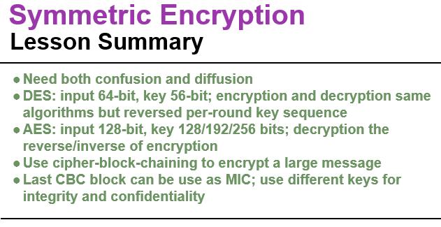P2_L6 Symmetric Encryption Page 17 Block ciphers need to use both confusion and diffusion operations.