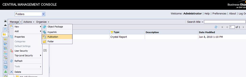 Introduction This document explains the steps necessary to create and schedule a publication from a Crystal Reports document. What is a publication?