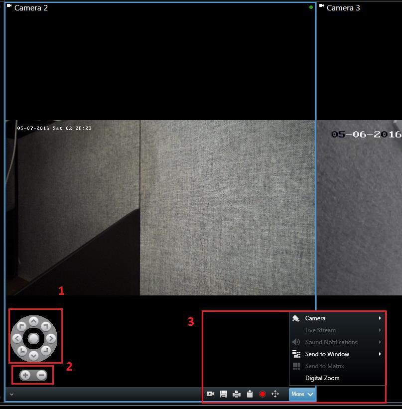 Figure 25. Live View 1. PTZ control, you can use the navigation button to control the PTZ camera, or directly use the virtual Joystick in the view. 2. Zoom in / out. 3.