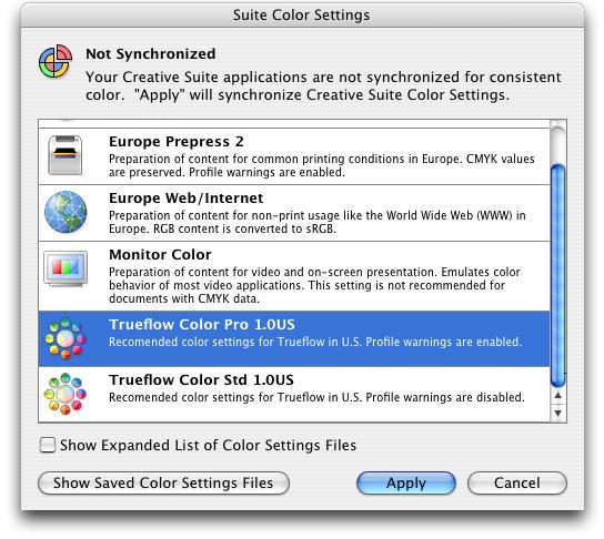 Installing and setting up Common Presets for Adobe CS2 - CS5 103 3. The "Suite Color Settings" dialog box is displayed.